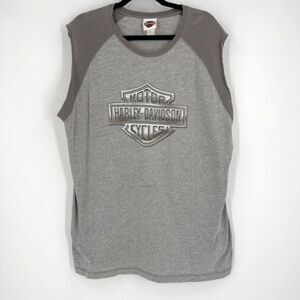 Harley Davidson Cycles Spell Out classic‎ Men’s Cut Off Muscle Shirt 2XL Gray